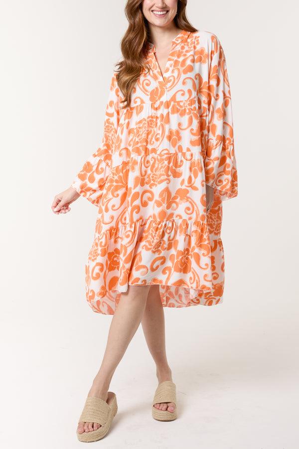 qed london Damask Floral Tiered Midi Dress