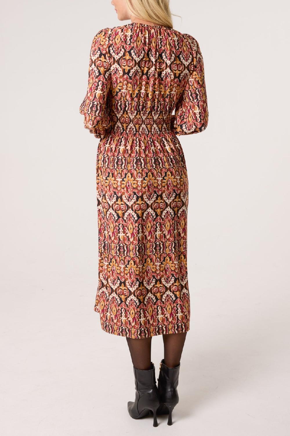 Qed London Damask Print Button Front Stretch Dress