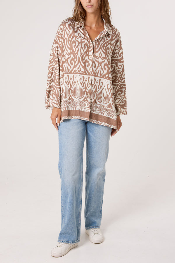 Qed London Damask Print Oversized Shirt