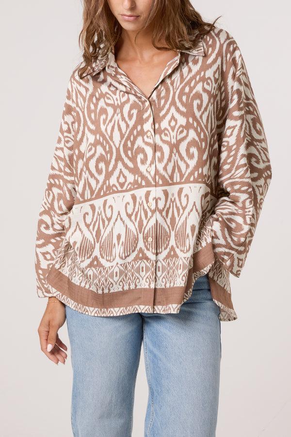 Qed London Damask Print Oversized Shirt