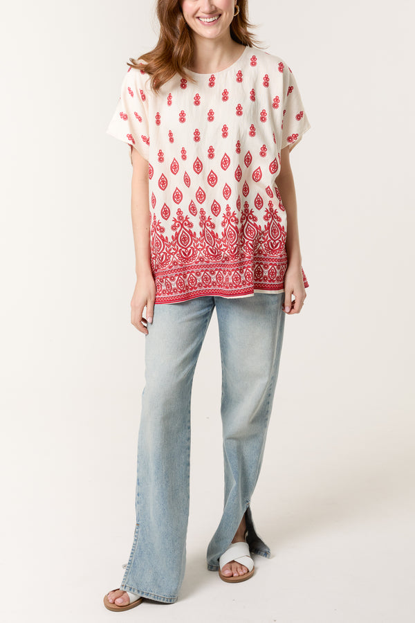 Qed London Damask Print Relaxed Top