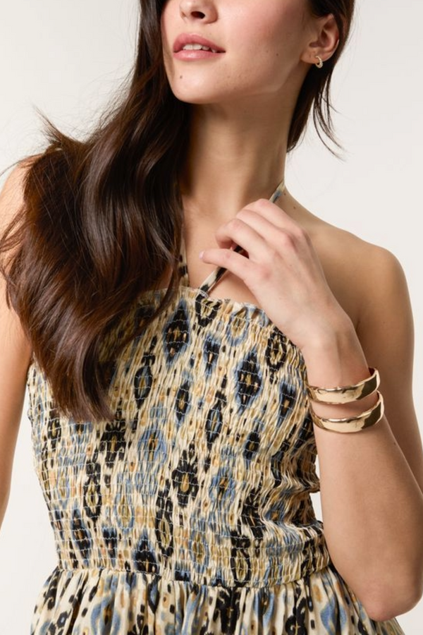 Qed London Damask Shirred Wide Leg Jumpsuit