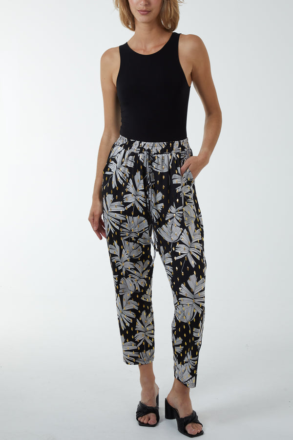 Qed London Dark Foil Leaf Detail Capri Trousers