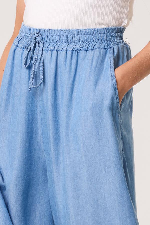 Qed London Denim Drawstring Wide Leg Trousers