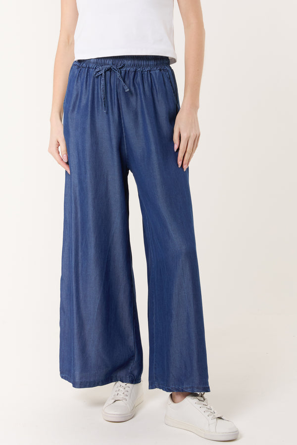 Qed London Denim Drawstring Wide Leg Trousers