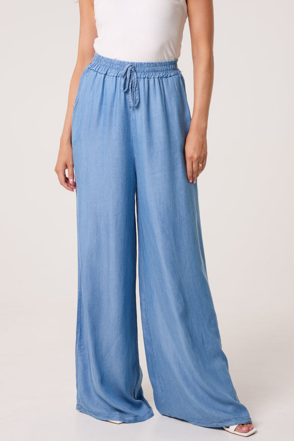 qed london Denim Drawstring Wide Leg Trousers