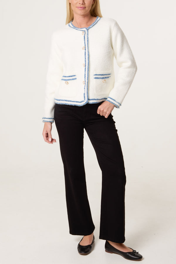 Qed London Denim Sparkle Hem Knit Cardigan