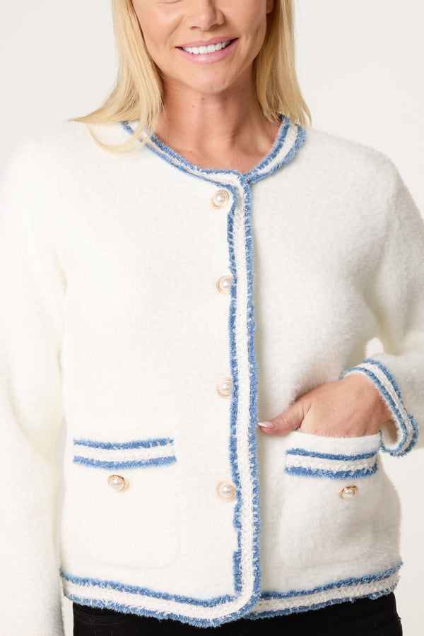 Qed London Denim Sparkle Hem Knit Cardigan