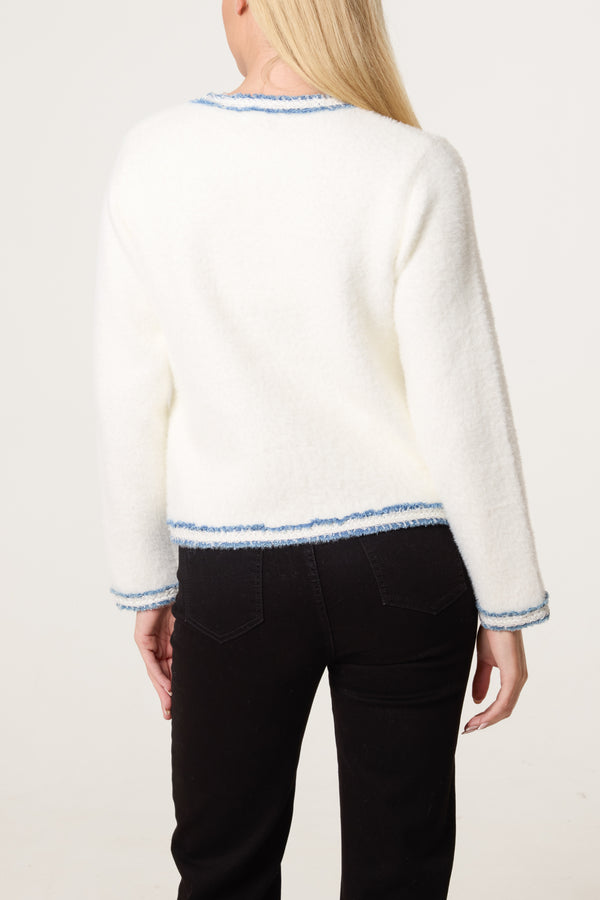 Qed London Denim Sparkle Hem Knit Cardigan