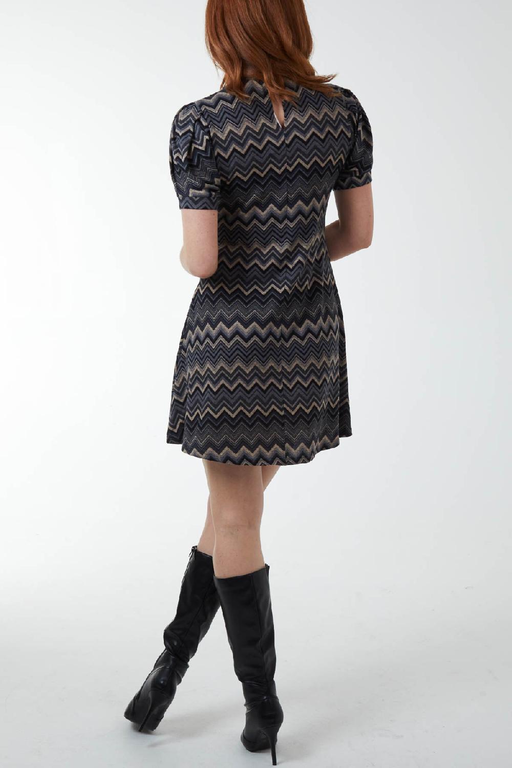 Qed London Diagonal Print High Neck Mini Dress