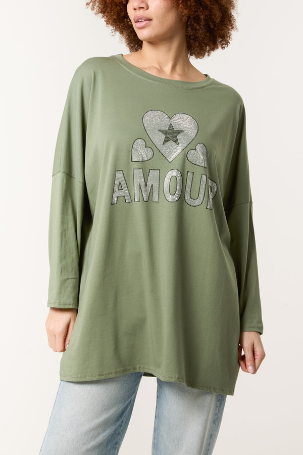Qed London Diamante "Amour" & Hearts Long Top