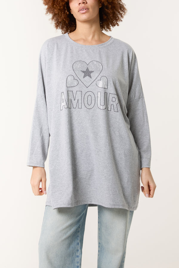 qed london Diamante "Amour" & Hearts Long Top