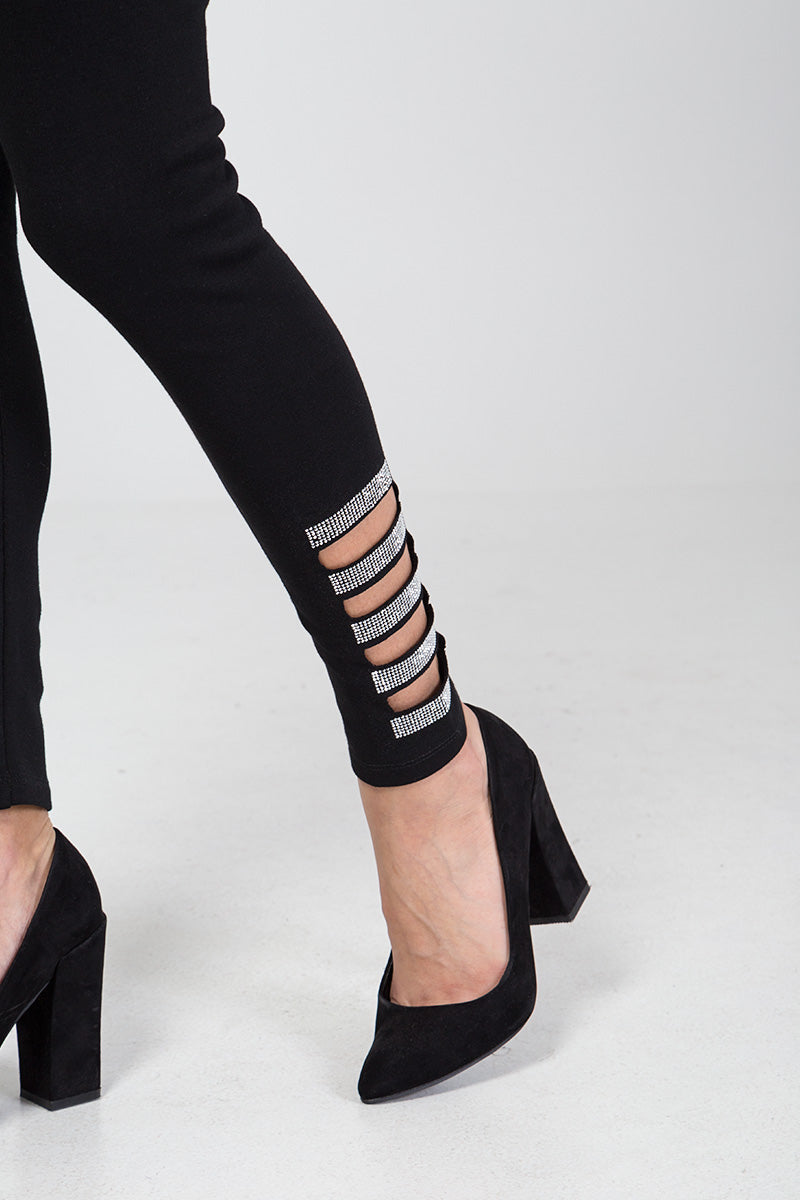 Qed London Diamante Ankle Cut Out Leggings