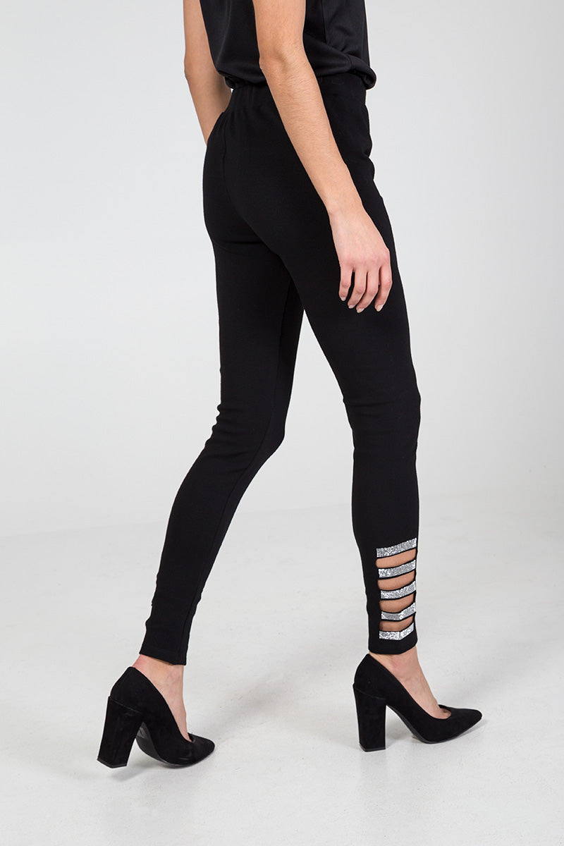 Qed London Diamante Ankle Cut Out Leggings