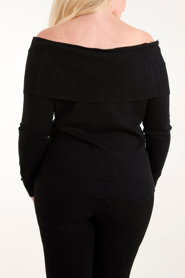 Qed London Diamante Bardot Jumper