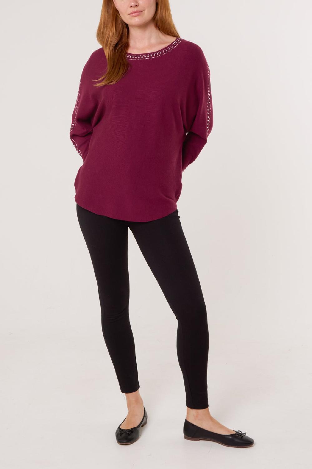 Qed London Diamante Border Fine Knit Jumper