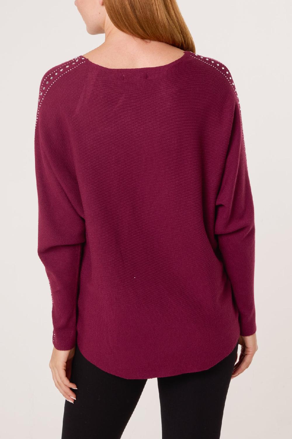 Qed London Diamante Border Fine Knit Jumper
