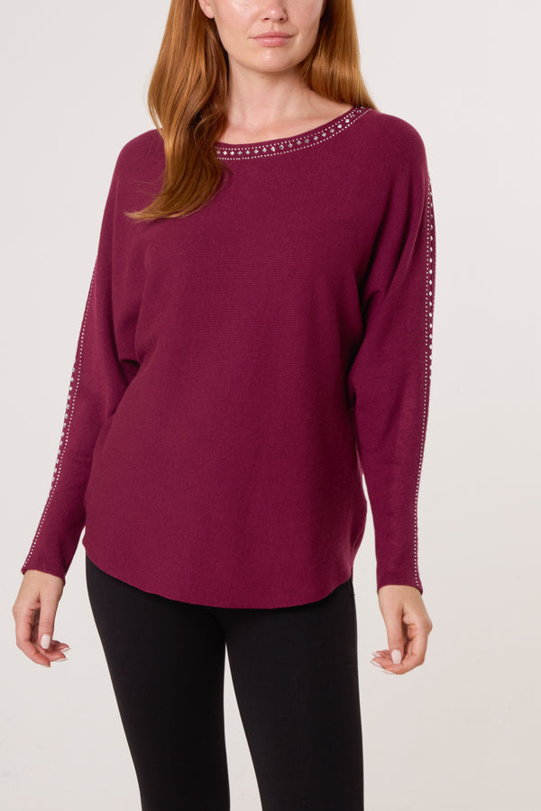 qed london Diamante Border Fine Knit Jumper