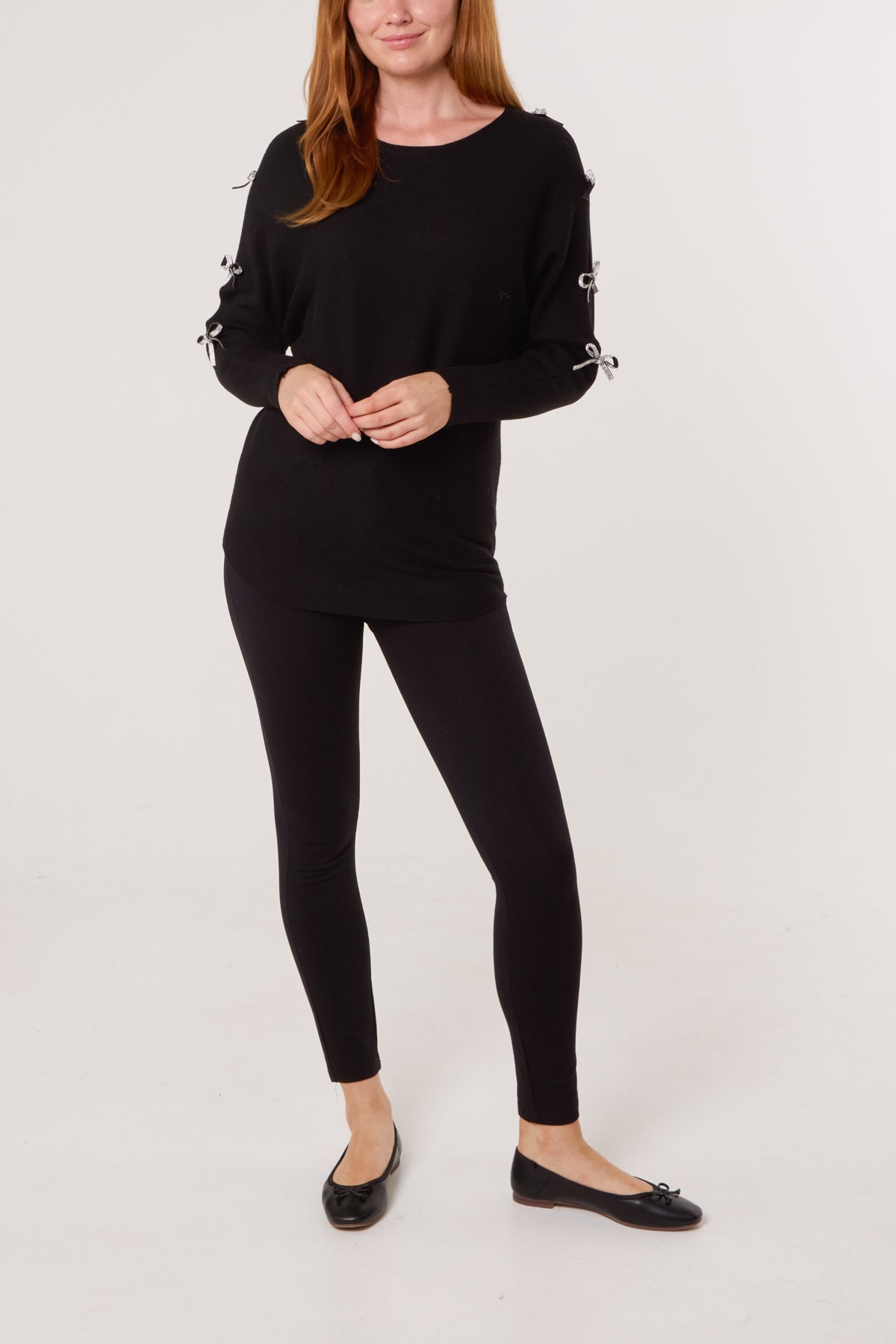 Qed London Diamante Bow Cut Out Sleeve Jumper
