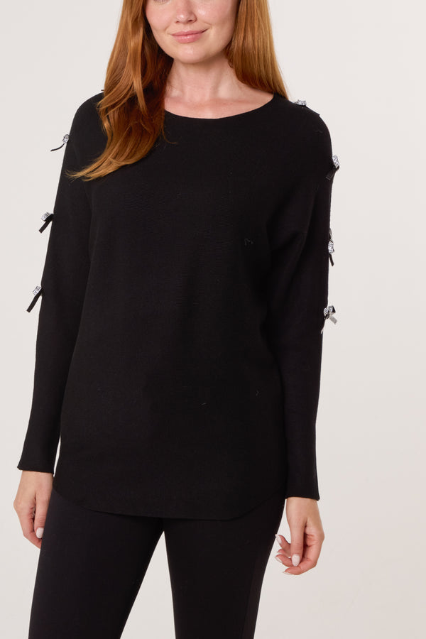 qed london Diamante Bow Cut Out Sleeve Jumper