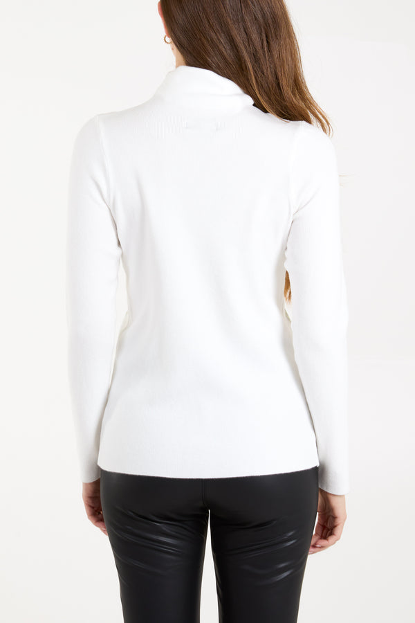 Qed London Diamante Bow High Neck Jumper