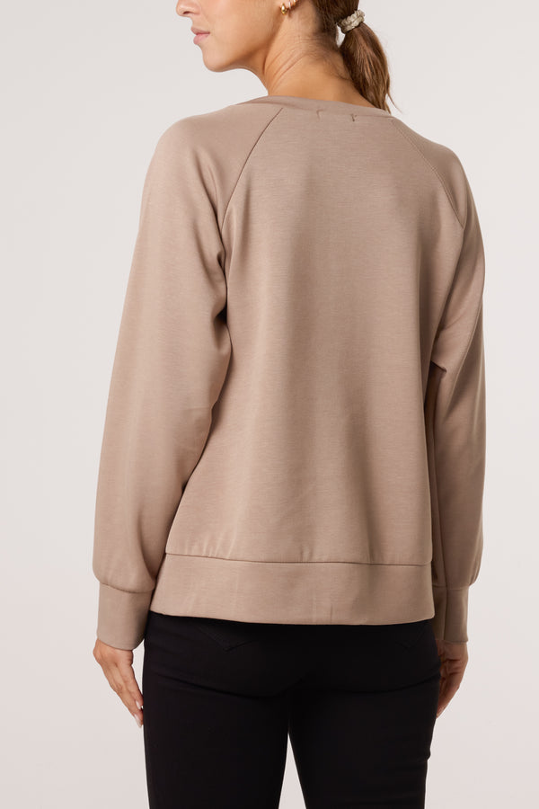 Qed London Diamante Bow Round Neck Sweatshirt