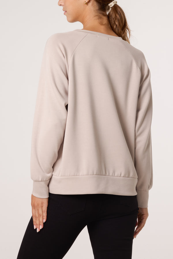 Qed London Diamante Bow Round Neck Sweatshirt