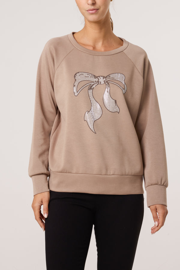 qed london Diamante Bow Round Neck Sweatshirt