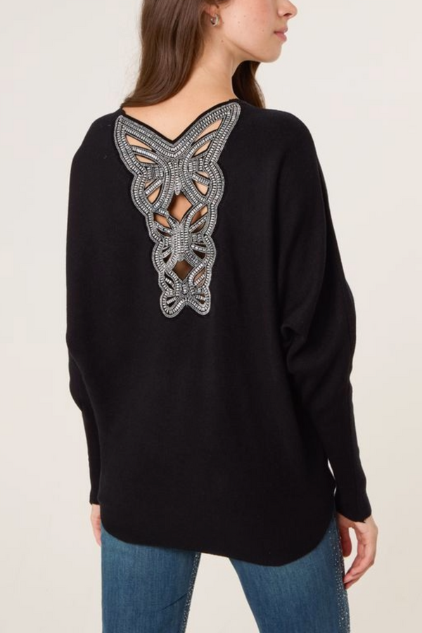 qed london Diamante Butterfly Back Knit Jumper