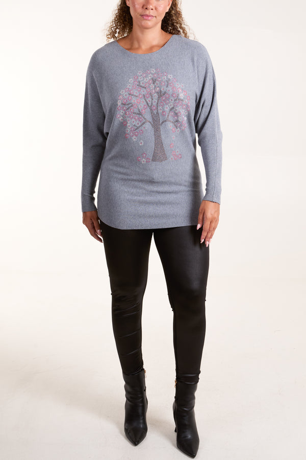 Qed London Diamante Cherry Blossom Knit Jumper