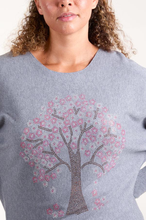 Qed London Diamante Cherry Blossom Knit Jumper