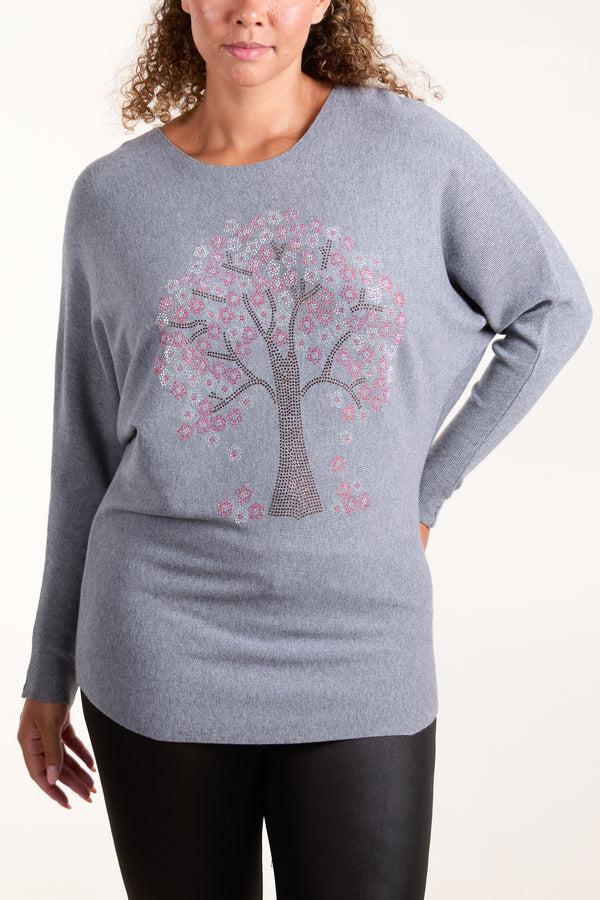 qed london Diamante Cherry Blossom Knit Jumper