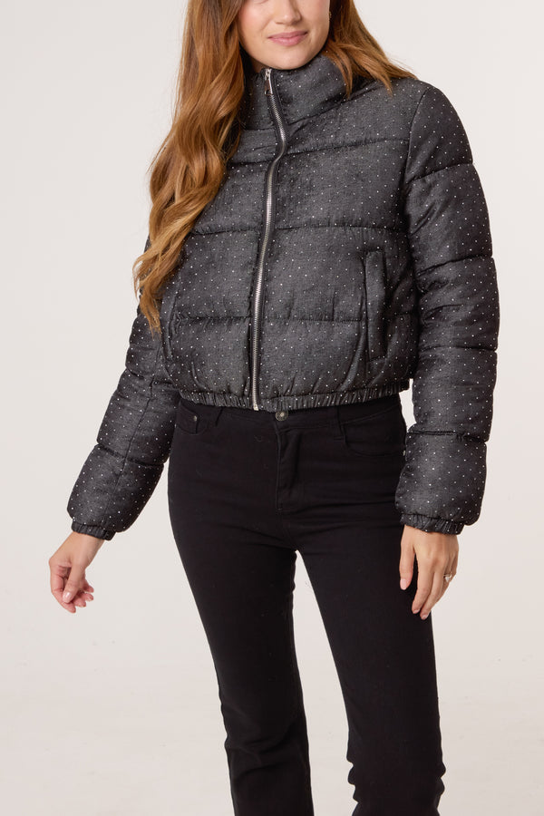 qed london Diamante Cropped Puffer Coat