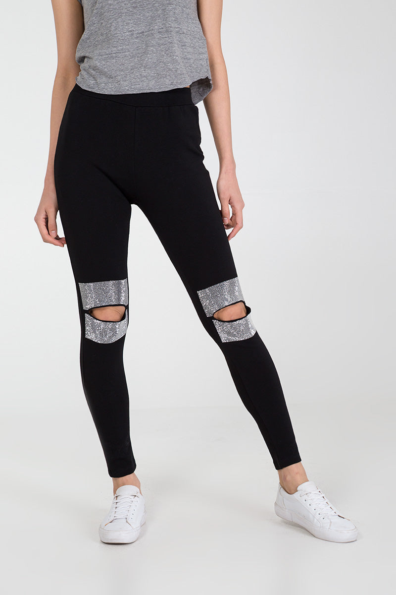 Qed London Diamante Cut Out Knee Leggings