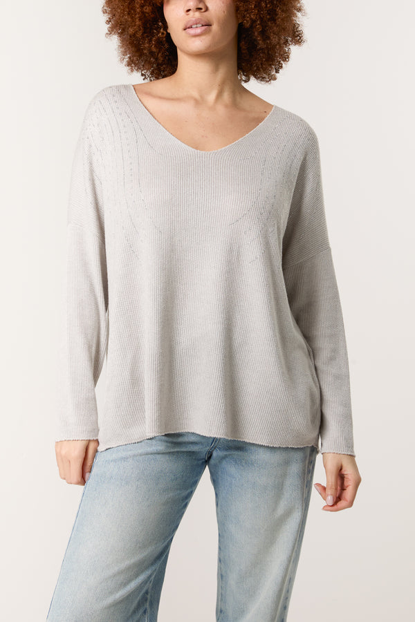 Qed London Diamante Design Wool Blend Jumper