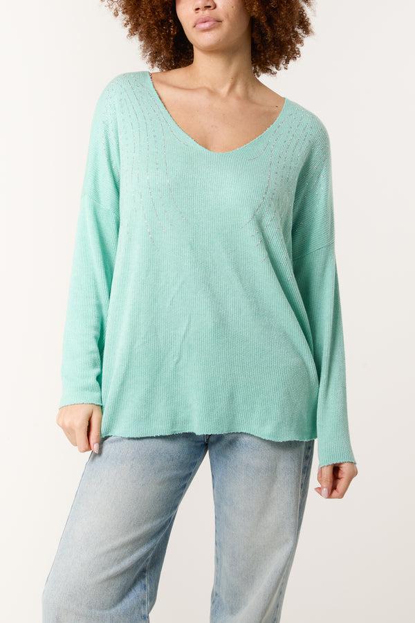 Qed London Diamante Design Wool Blend Jumper