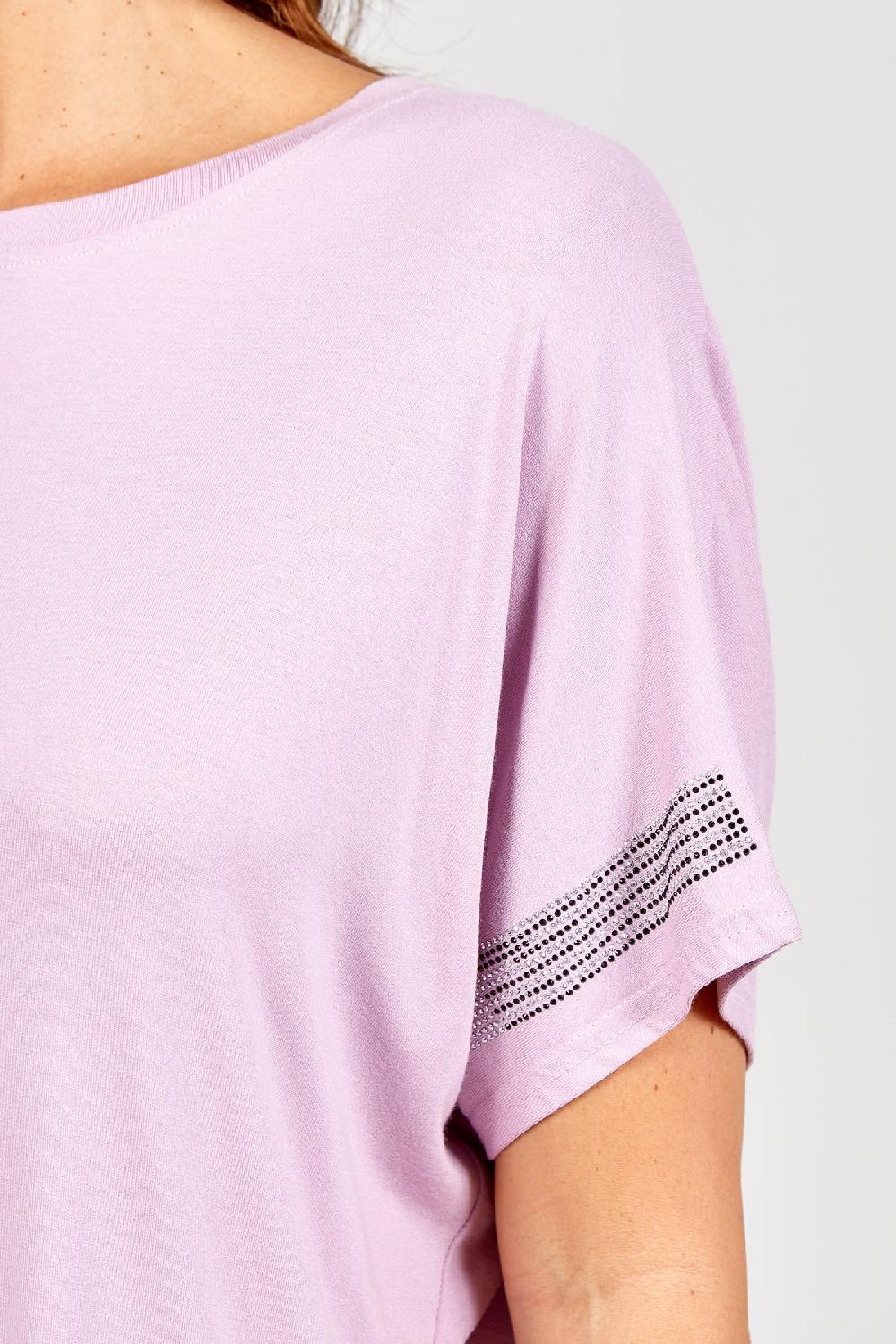 Qed London Diamante Detail Batwing T-Shirt