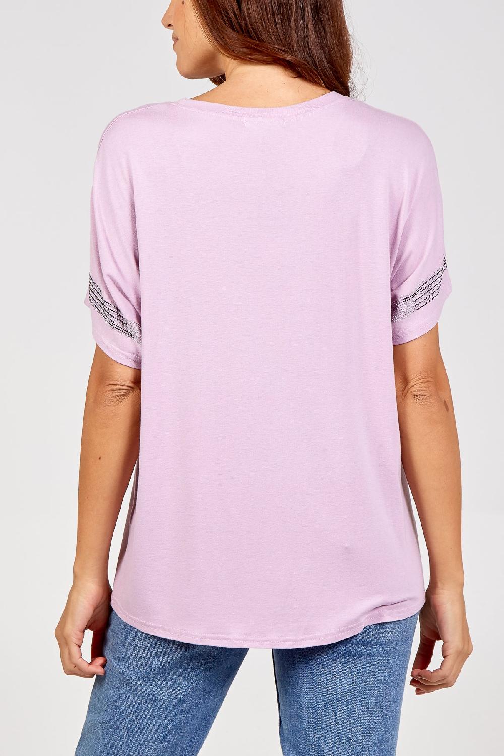 Qed London Diamante Detail Batwing T-Shirt