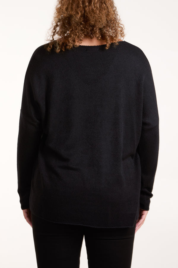 Qed London Diamante Detail V-Neck Jumper