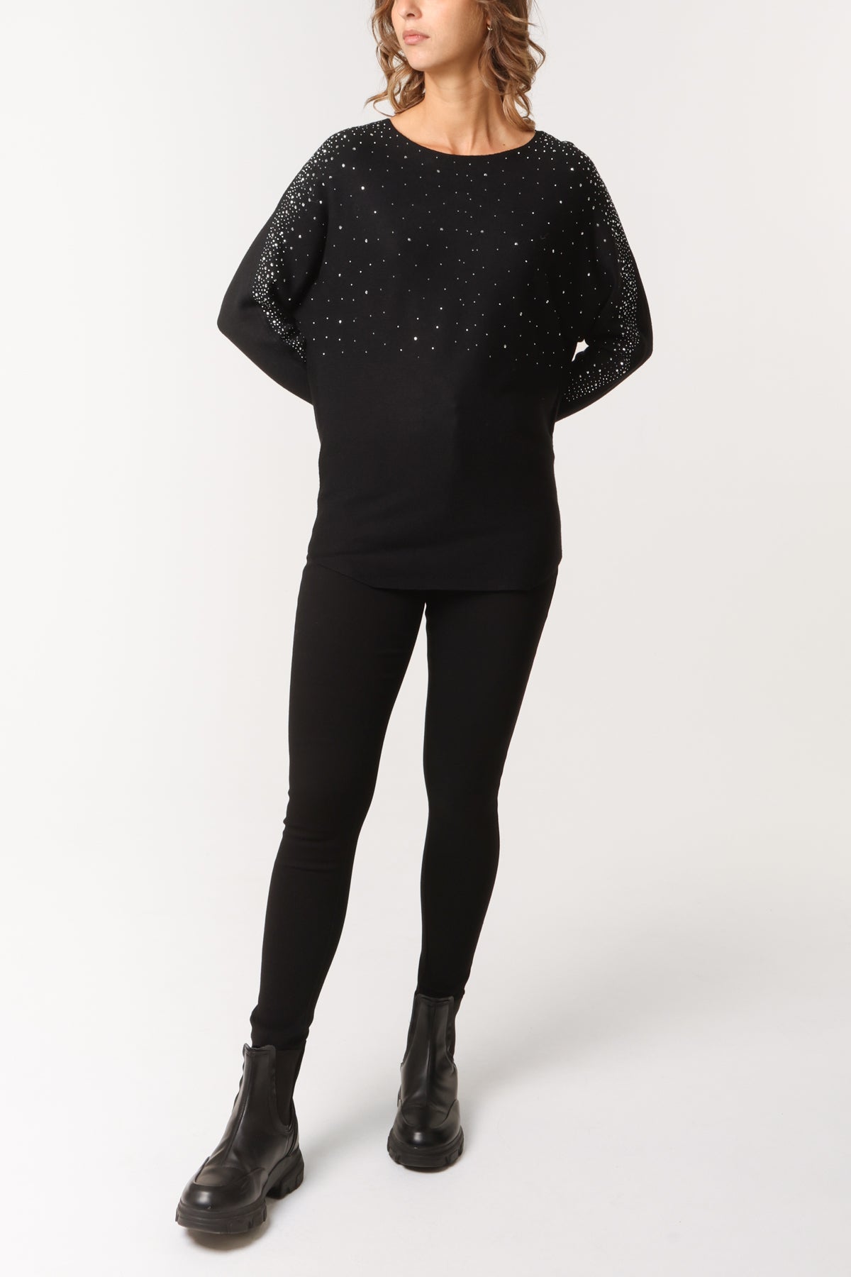 Qed London Diamante Embellished Batwing Jumper