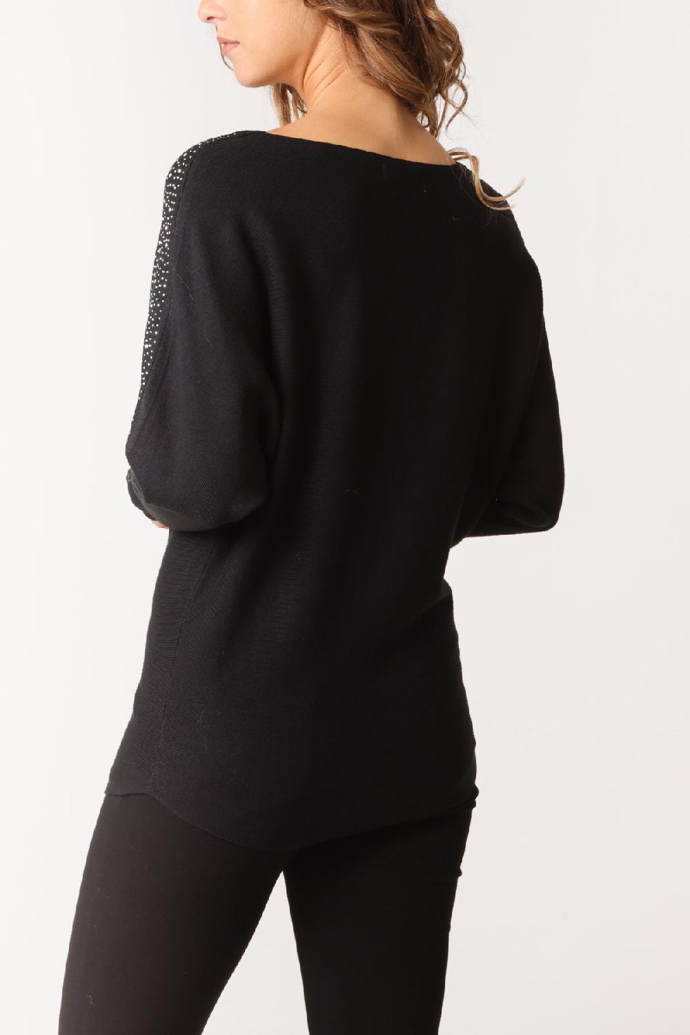 Qed London Diamante Embellished Batwing Jumper
