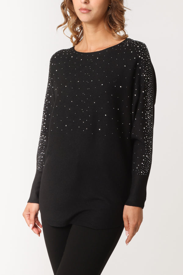 qed london Diamante Embellished Batwing Jumper