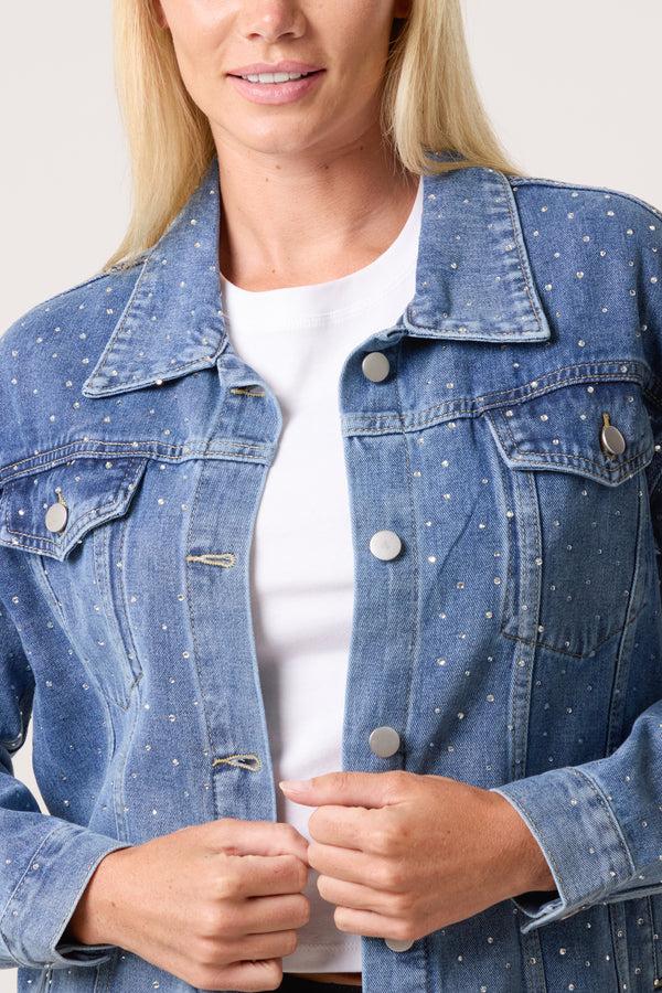 Qed London Diamante Embellished Denim Jacket