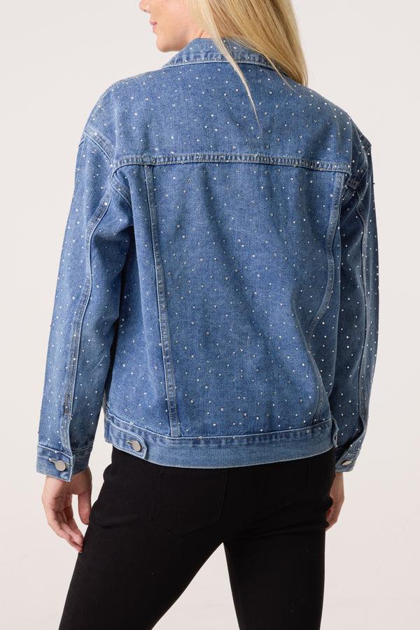 Qed London Diamante Embellished Denim Jacket