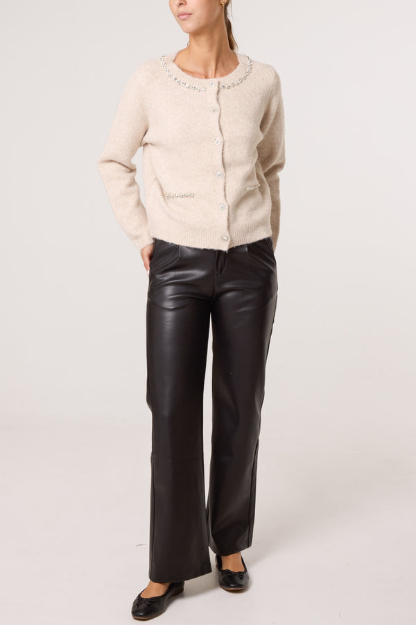 Qed London Diamante Embellished Knit Cardigan