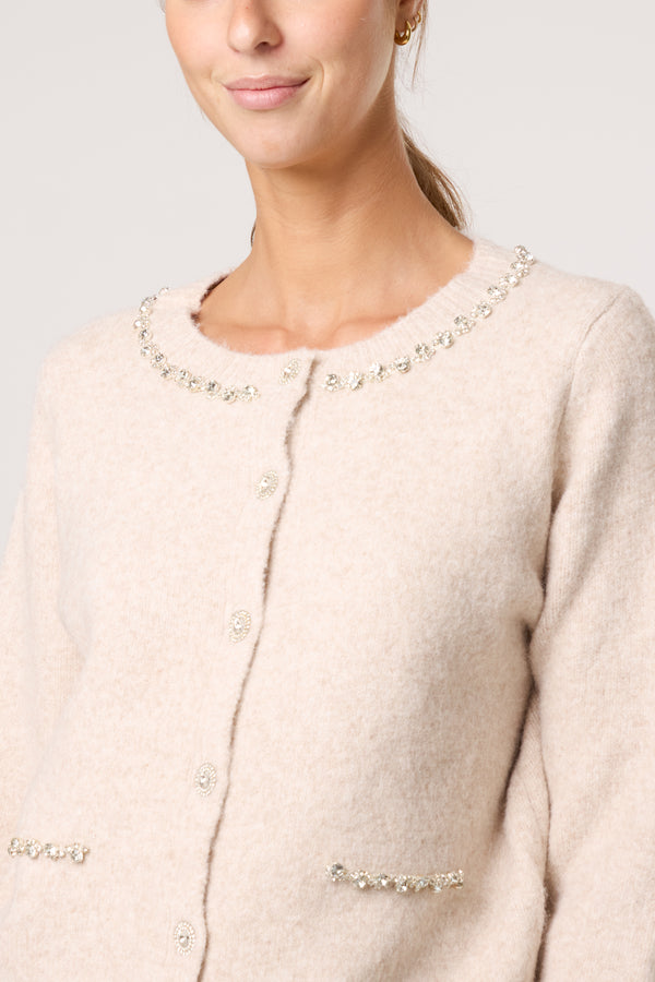Qed London Diamante Embellished Knit Cardigan