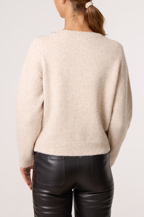 Qed London Diamante Embellished Knit Cardigan