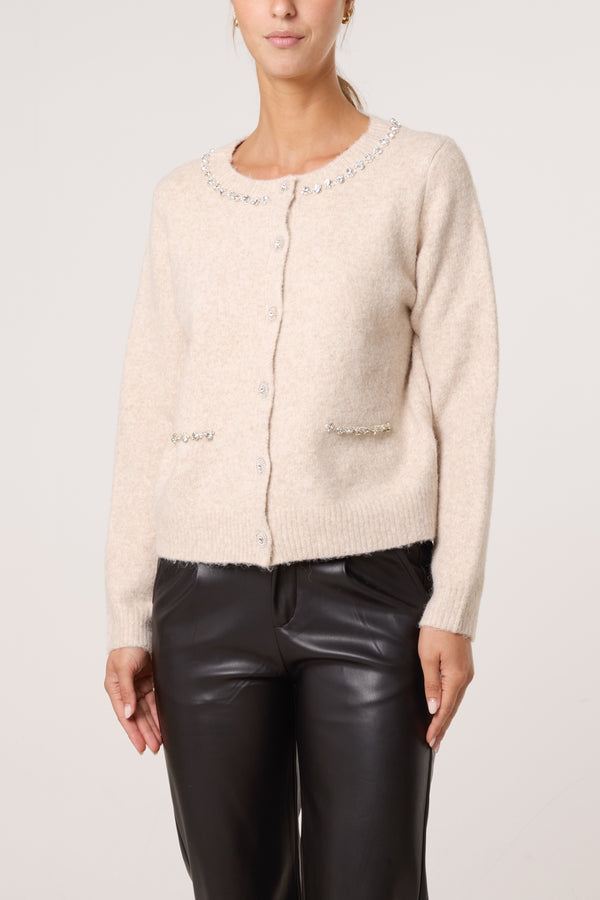 qed london Diamante Embellished Knit Cardigan