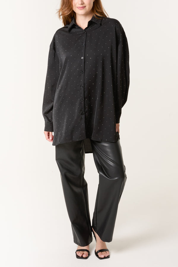 Qed London Diamante Embellished Long Sleeve Shirt