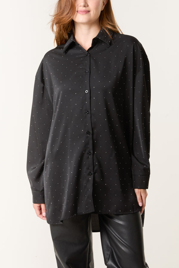 qed london Diamante Embellished Long Sleeve Shirt